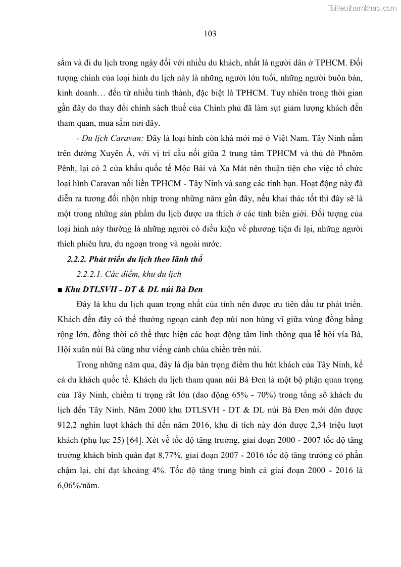 Luận án tiến sĩ địa lý học Phát triển du lịch tỉnh Tây Ninh thời kì hội nhập - 10 Trang 114