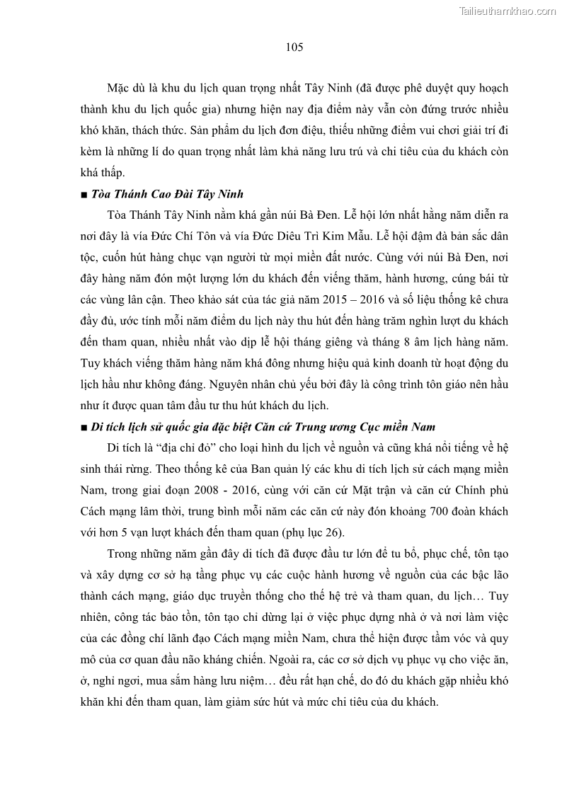 Luận án tiến sĩ địa lý học Phát triển du lịch tỉnh Tây Ninh thời kì hội nhập - 10 Trang 116