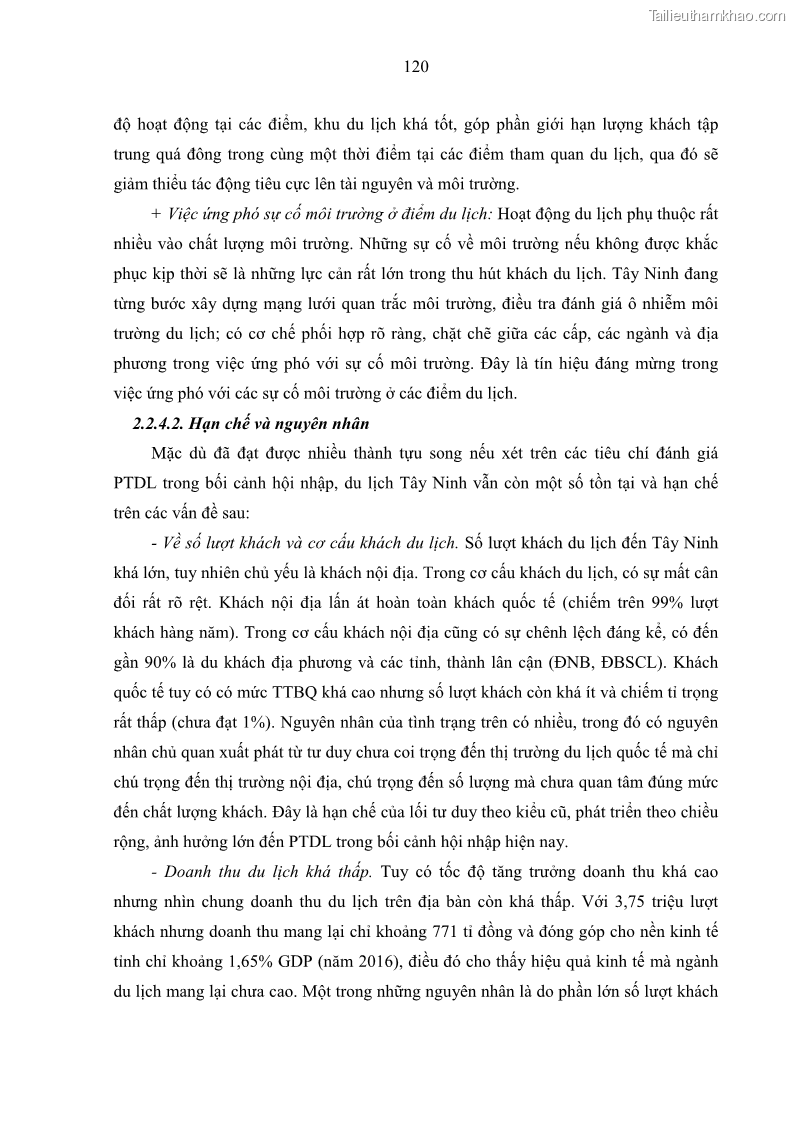 Luận án tiến sĩ địa lý học Phát triển du lịch tỉnh Tây Ninh thời kì hội nhập - 11 Trang 131