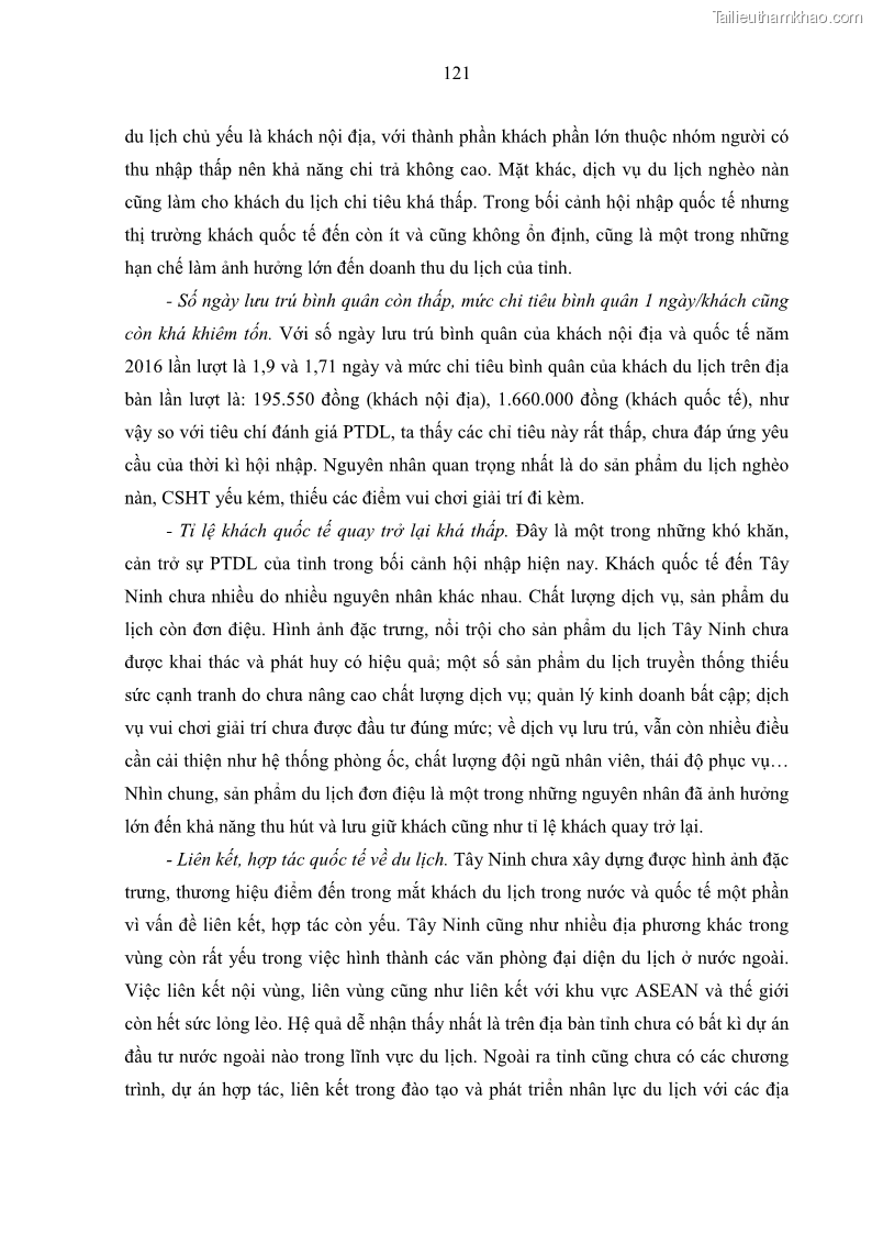 Luận án tiến sĩ địa lý học Phát triển du lịch tỉnh Tây Ninh thời kì hội nhập - 11 Trang 132