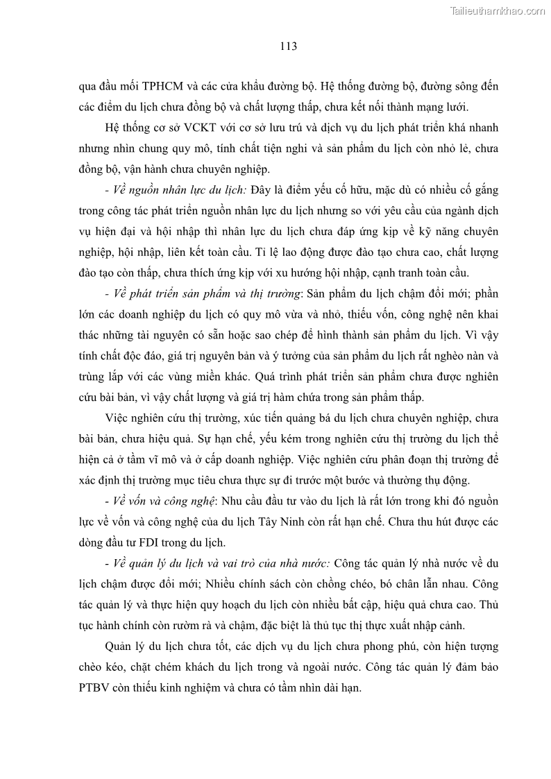 Luận án tiến sĩ địa lý học Phát triển du lịch tỉnh Tây Ninh thời kì hội nhập - 11 Trang 124