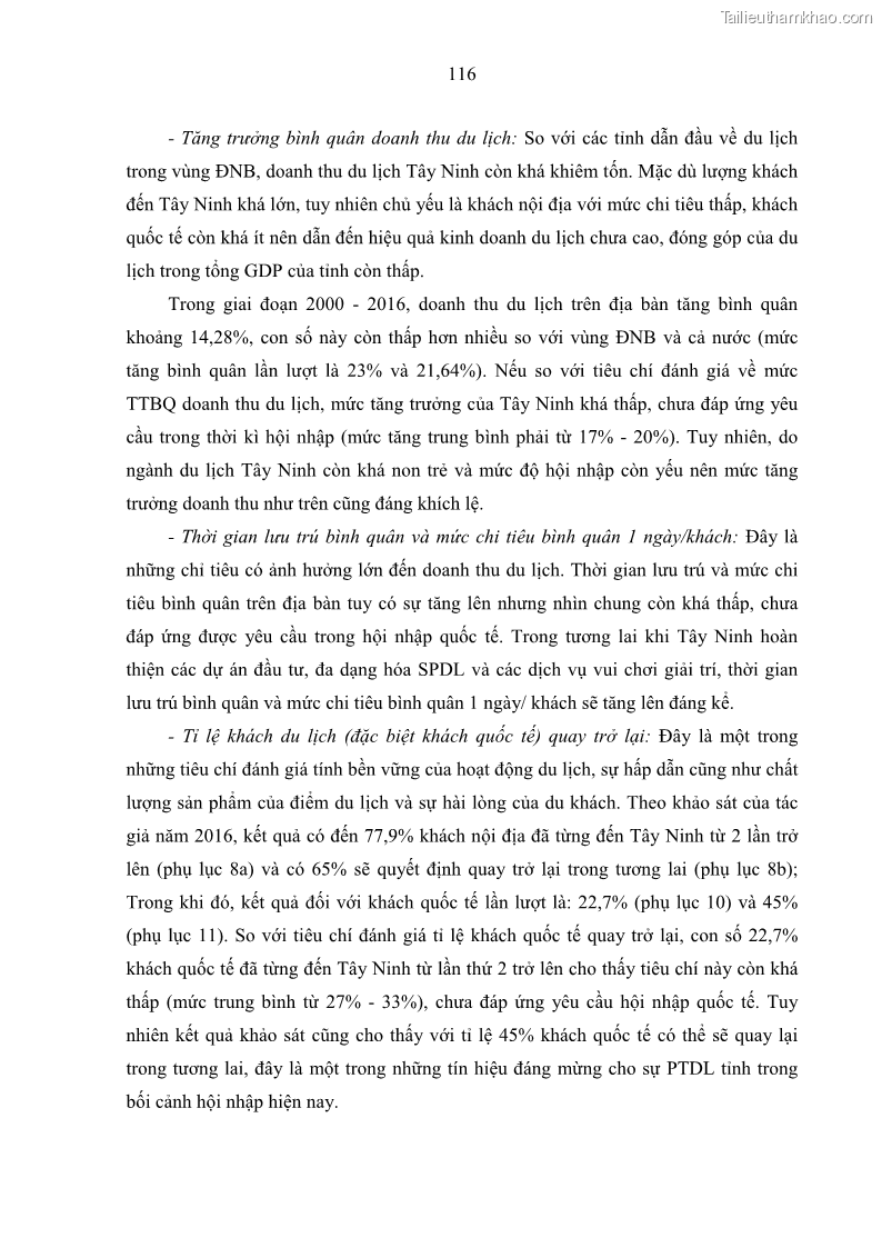 Luận án tiến sĩ địa lý học Phát triển du lịch tỉnh Tây Ninh thời kì hội nhập - 11 Trang 127