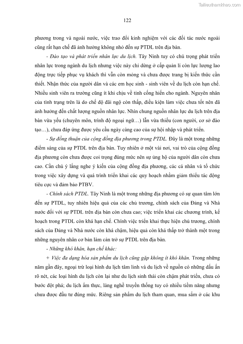 Luận án tiến sĩ địa lý học Phát triển du lịch tỉnh Tây Ninh thời kì hội nhập - 12 Trang 133