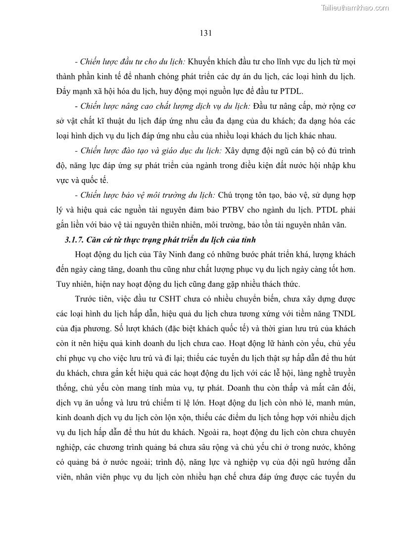 Luận án tiến sĩ địa lý học Phát triển du lịch tỉnh Tây Ninh thời kì hội nhập - 12 Trang 142