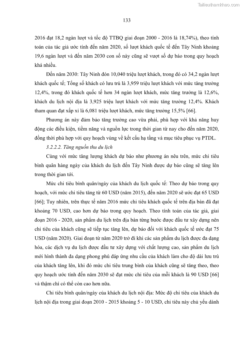 Luận án tiến sĩ địa lý học Phát triển du lịch tỉnh Tây Ninh thời kì hội nhập - 12 Trang 144