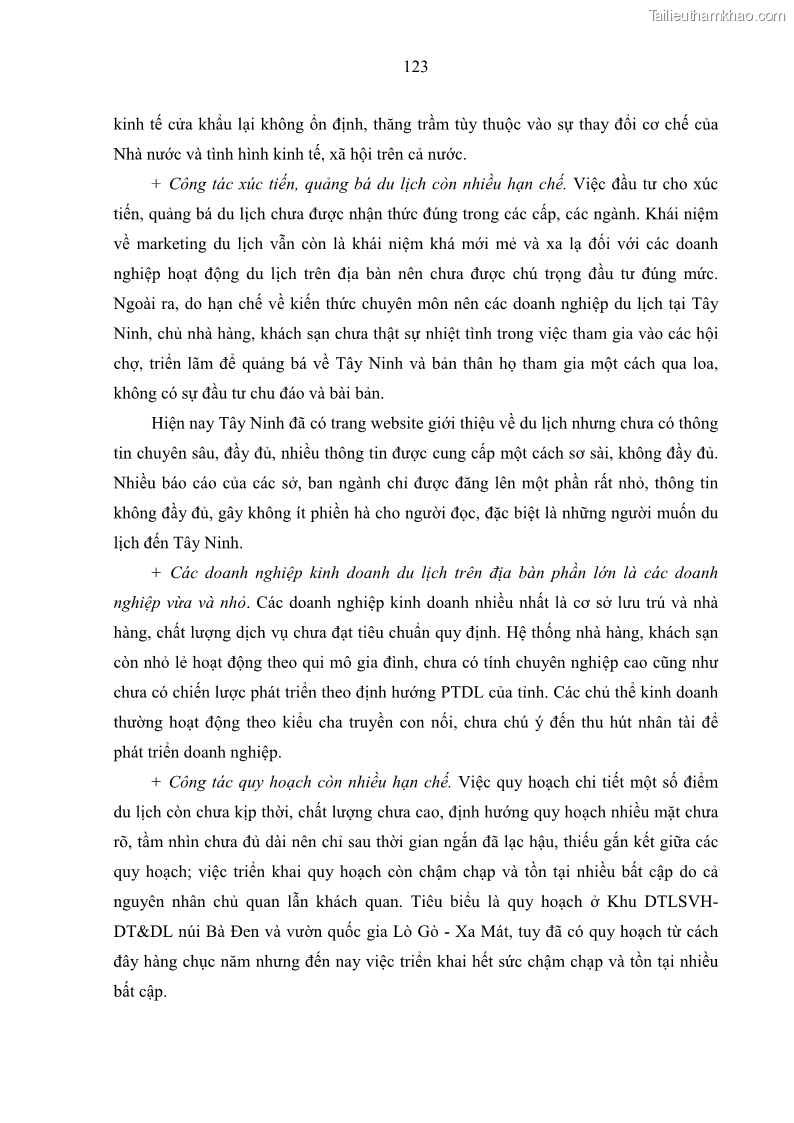 Luận án tiến sĩ địa lý học Phát triển du lịch tỉnh Tây Ninh thời kì hội nhập - 12 Trang 134