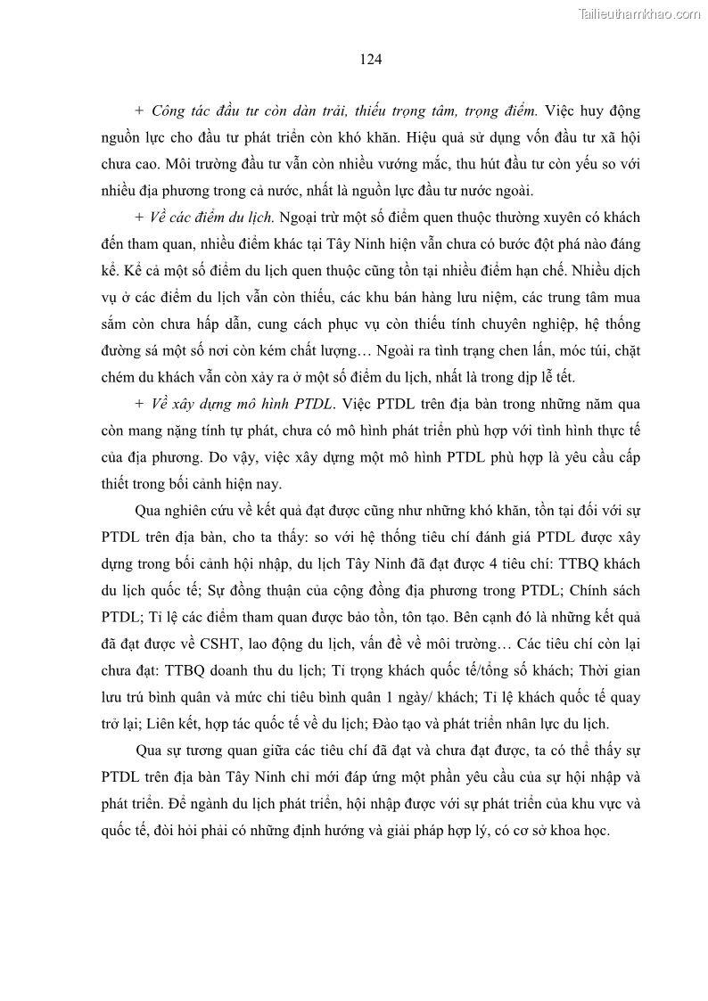 Luận án tiến sĩ địa lý học Phát triển du lịch tỉnh Tây Ninh thời kì hội nhập - 12 Trang 135