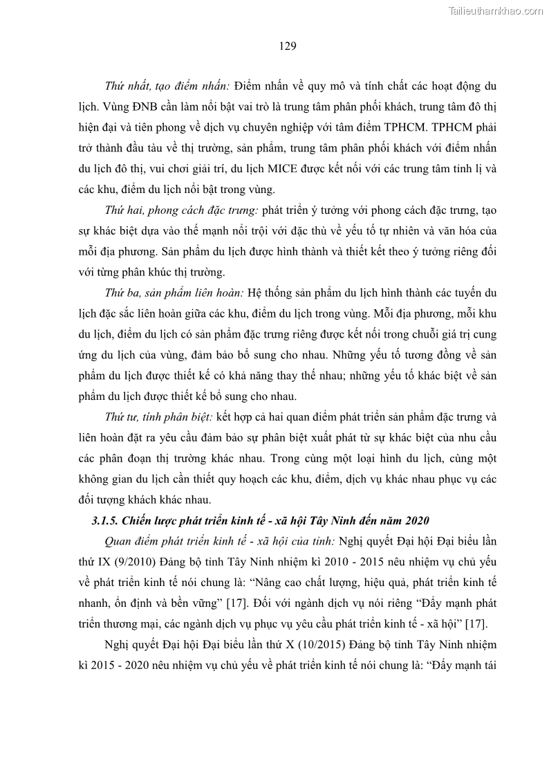 Luận án tiến sĩ địa lý học Phát triển du lịch tỉnh Tây Ninh thời kì hội nhập - 12 Trang 140