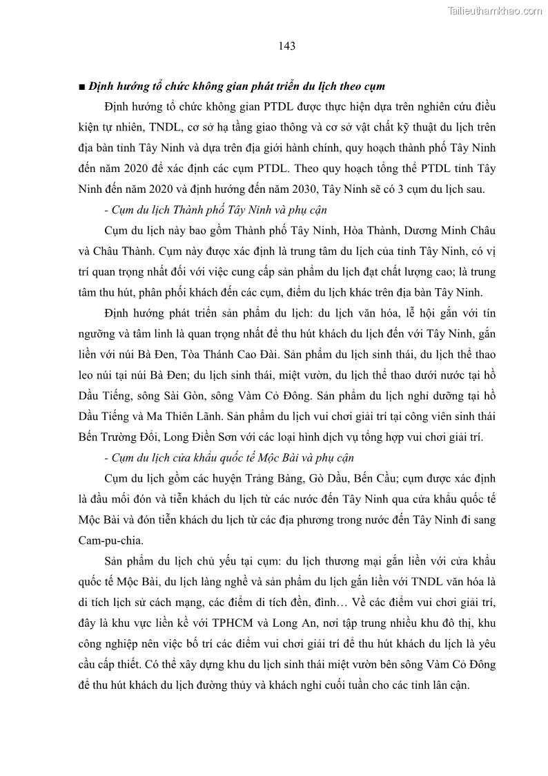 Luận án tiến sĩ địa lý học Phát triển du lịch tỉnh Tây Ninh thời kì hội nhập - 13 Trang 154