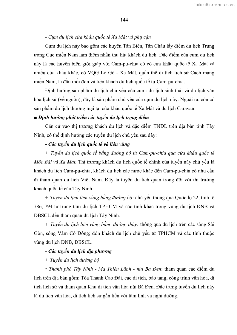Luận án tiến sĩ địa lý học Phát triển du lịch tỉnh Tây Ninh thời kì hội nhập - 13 Trang 155
