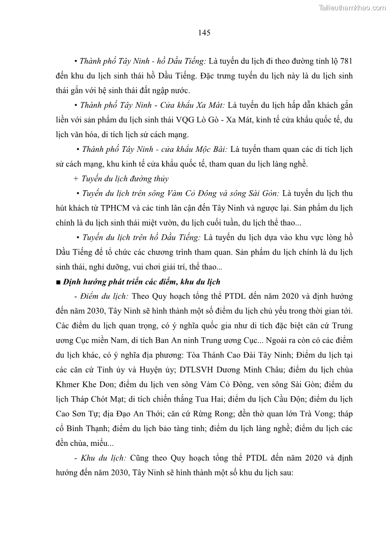 Luận án tiến sĩ địa lý học Phát triển du lịch tỉnh Tây Ninh thời kì hội nhập - 13 Trang 156
