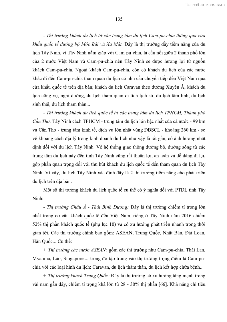 Luận án tiến sĩ địa lý học Phát triển du lịch tỉnh Tây Ninh thời kì hội nhập - 13 Trang 146