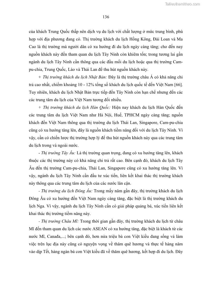 Luận án tiến sĩ địa lý học Phát triển du lịch tỉnh Tây Ninh thời kì hội nhập - 13 Trang 147