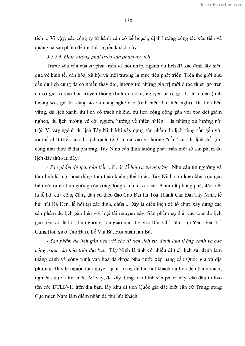 Luận án tiến sĩ địa lý học Phát triển du lịch tỉnh Tây Ninh thời kì hội nhập - 13 Trang 149