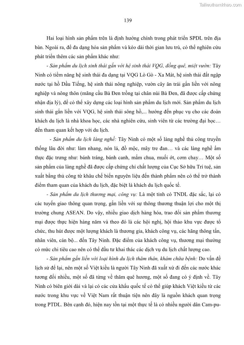 Luận án tiến sĩ địa lý học Phát triển du lịch tỉnh Tây Ninh thời kì hội nhập - 13 Trang 150