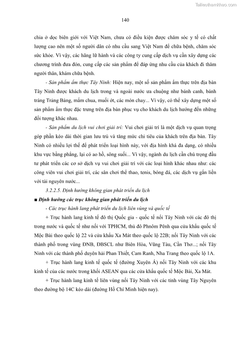Luận án tiến sĩ địa lý học Phát triển du lịch tỉnh Tây Ninh thời kì hội nhập - 13 Trang 151