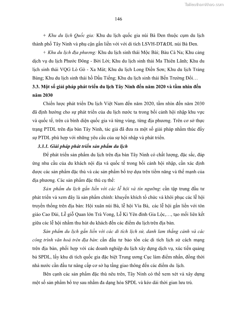 Luận án tiến sĩ địa lý học Phát triển du lịch tỉnh Tây Ninh thời kì hội nhập - 14 Trang 157
