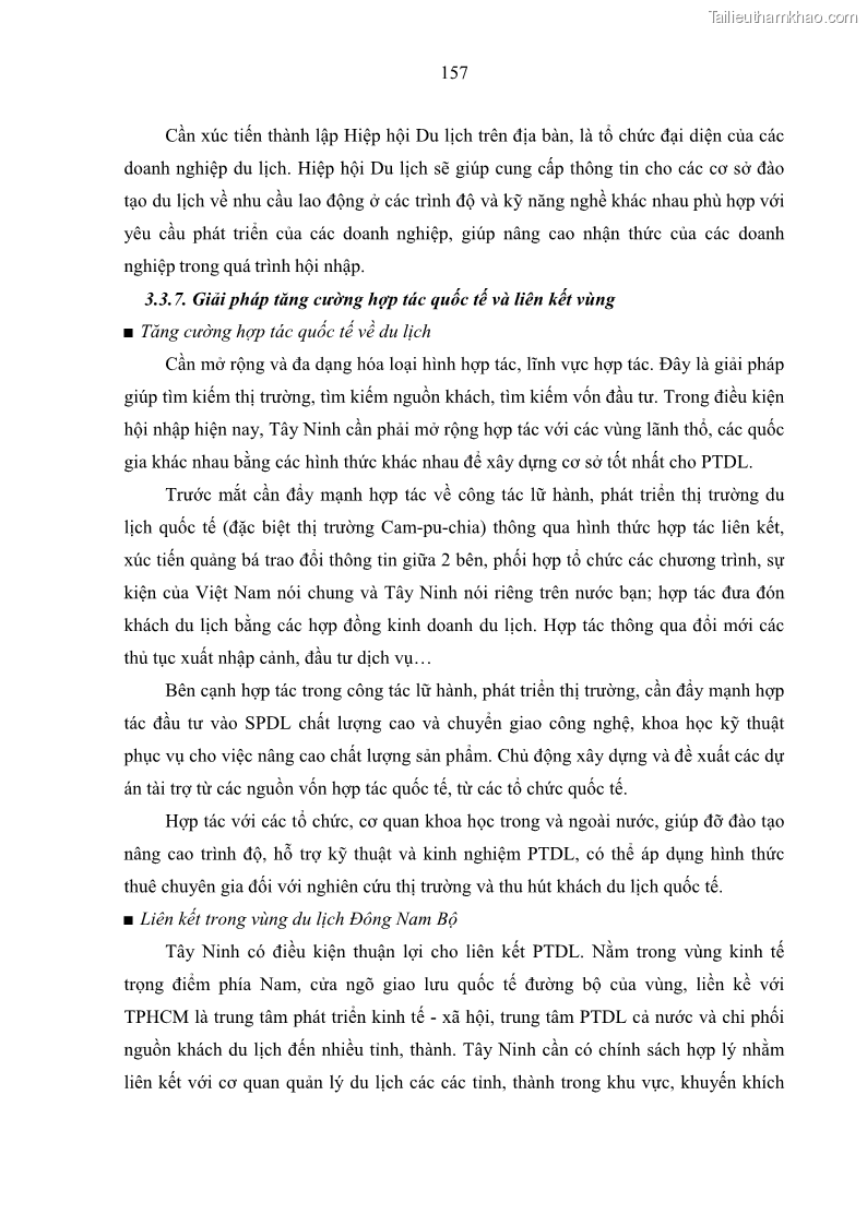 Luận án tiến sĩ địa lý học Phát triển du lịch tỉnh Tây Ninh thời kì hội nhập - 14 Trang 168