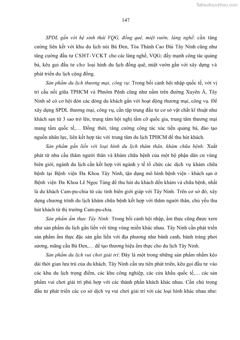 Luận án tiến sĩ địa lý học Phát triển du lịch tỉnh Tây Ninh thời kì hội nhập - 14 Trang 158