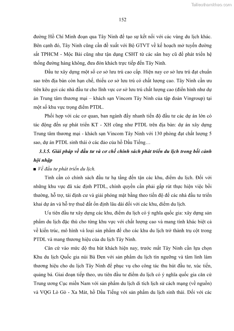 Luận án tiến sĩ địa lý học Phát triển du lịch tỉnh Tây Ninh thời kì hội nhập - 14 Trang 163