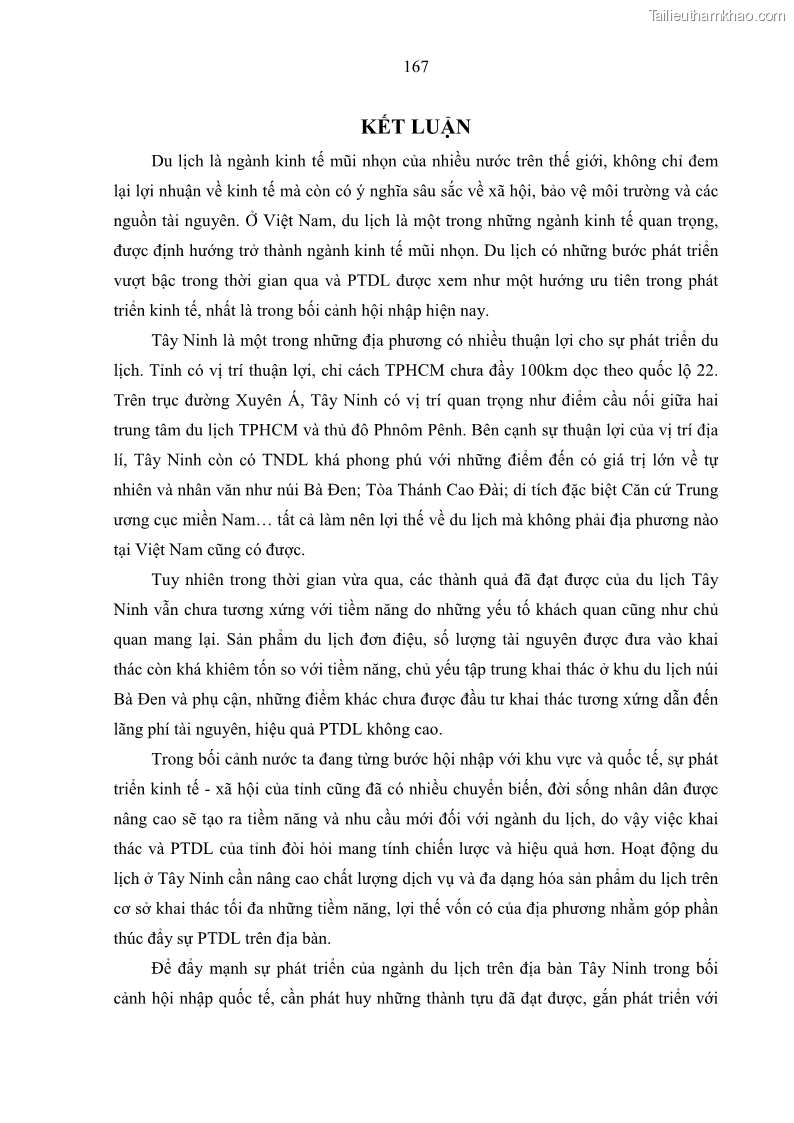 Luận án tiến sĩ địa lý học Phát triển du lịch tỉnh Tây Ninh thời kì hội nhập - 15 Trang 178