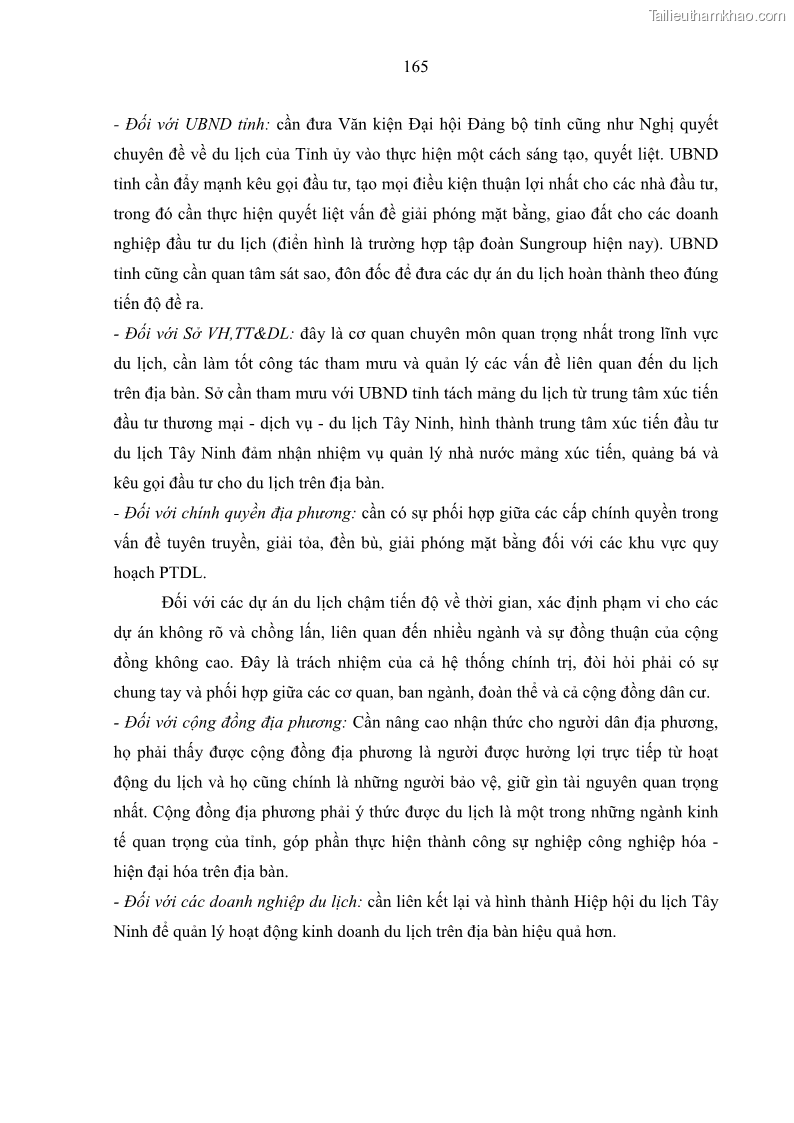 Luận án tiến sĩ địa lý học Phát triển du lịch tỉnh Tây Ninh thời kì hội nhập - 15 Trang 176