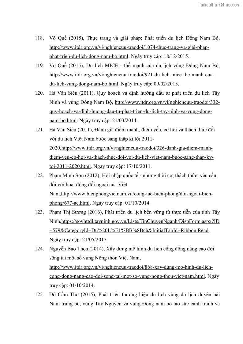 Luận án tiến sĩ địa lý học Phát triển du lịch tỉnh Tây Ninh thời kì hội nhập - 16 Trang 192