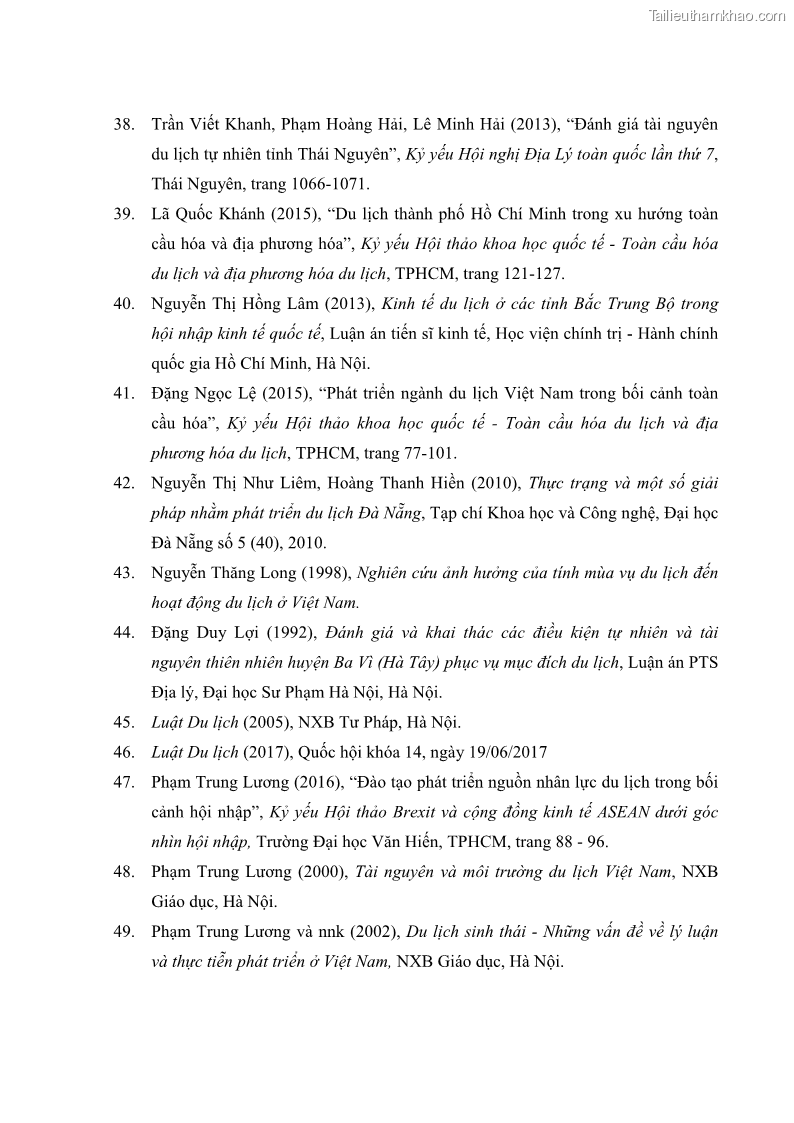 Luận án tiến sĩ địa lý học Phát triển du lịch tỉnh Tây Ninh thời kì hội nhập - 16 Trang 185