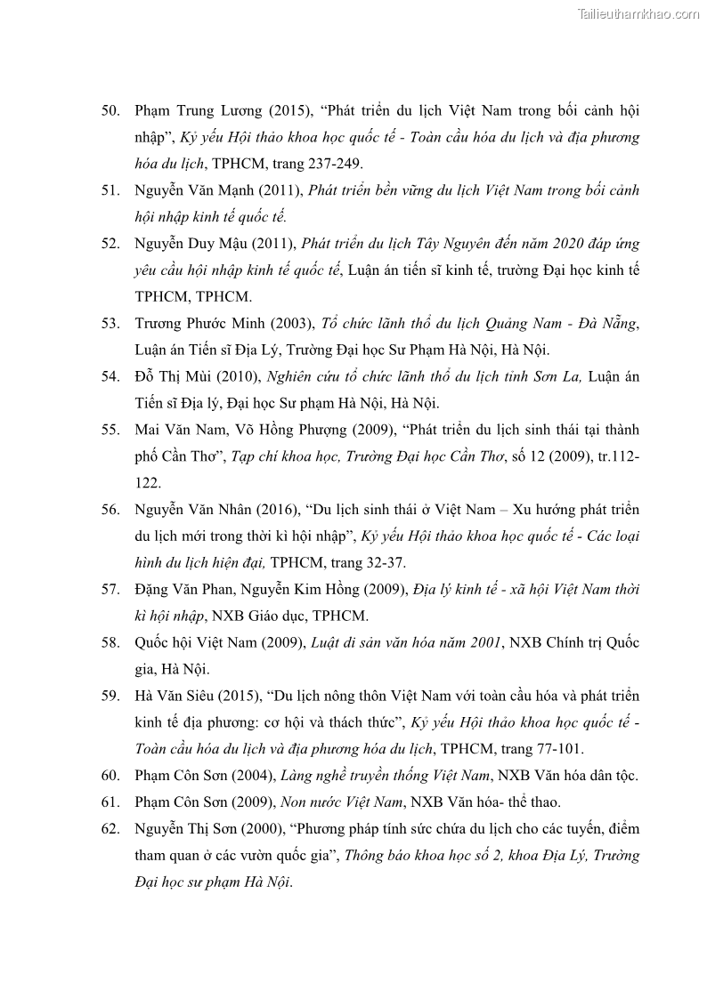 Luận án tiến sĩ địa lý học Phát triển du lịch tỉnh Tây Ninh thời kì hội nhập - 16 Trang 186