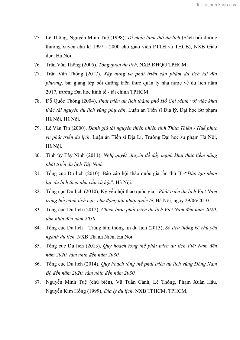 Luận án tiến sĩ địa lý học Phát triển du lịch tỉnh Tây Ninh thời kì hội nhập - 16 Trang 188