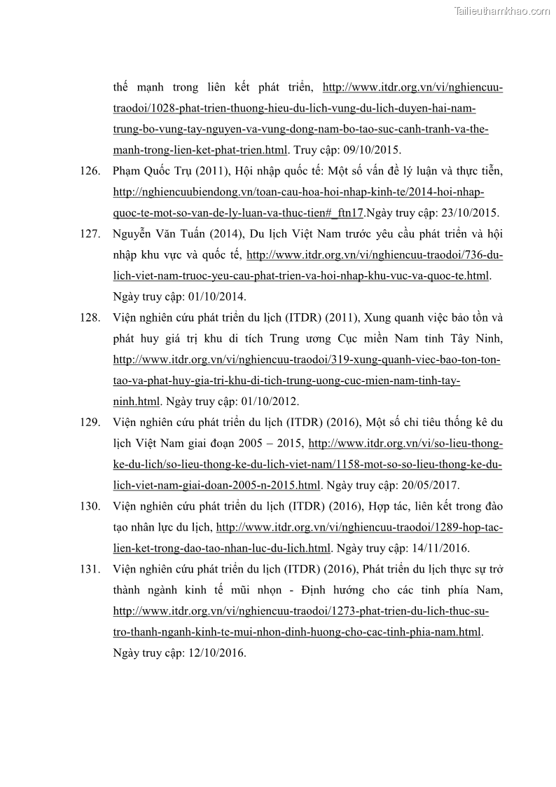 Luận án tiến sĩ địa lý học Phát triển du lịch tỉnh Tây Ninh thời kì hội nhập - 17 Trang 193