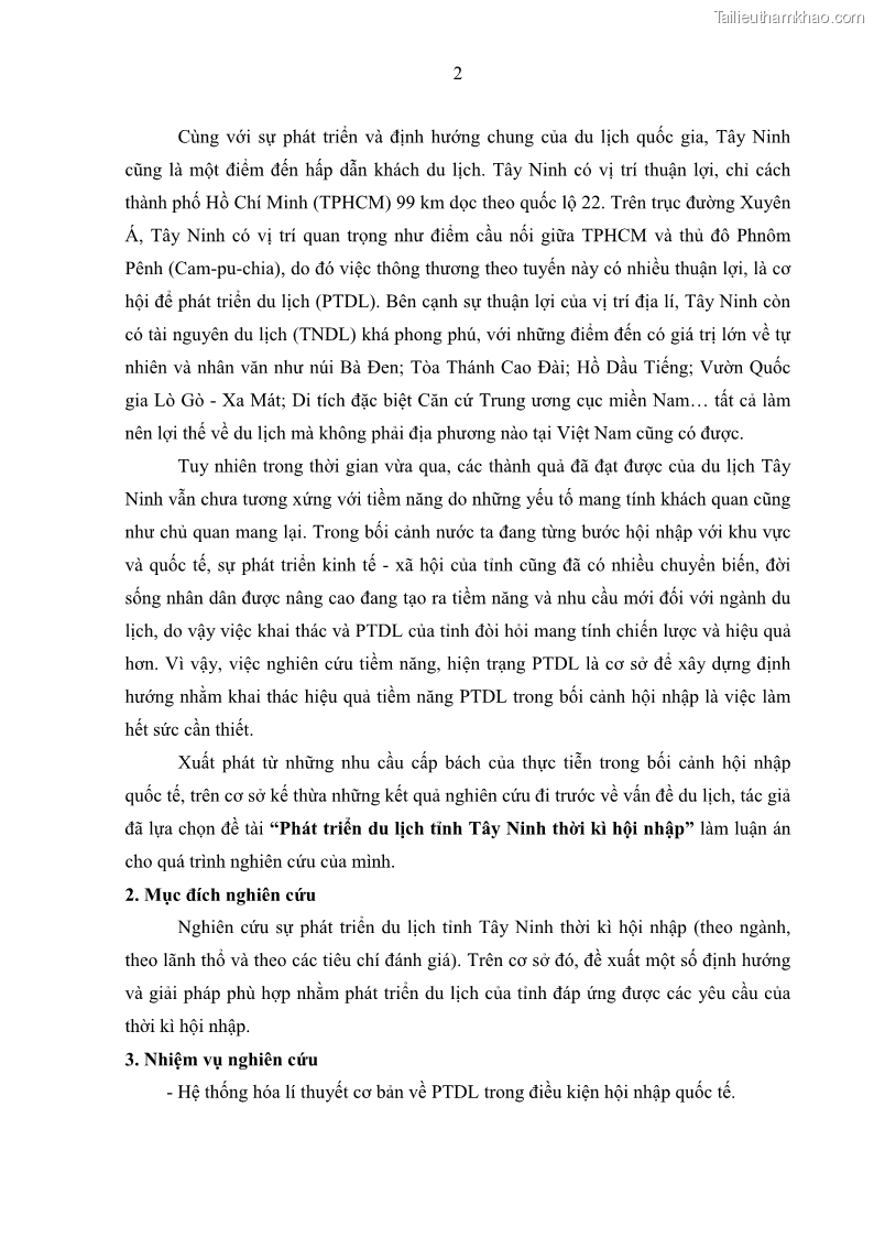 Luận án tiến sĩ địa lý học Phát triển du lịch tỉnh Tây Ninh thời kì hội nhập - 2 Trang 13