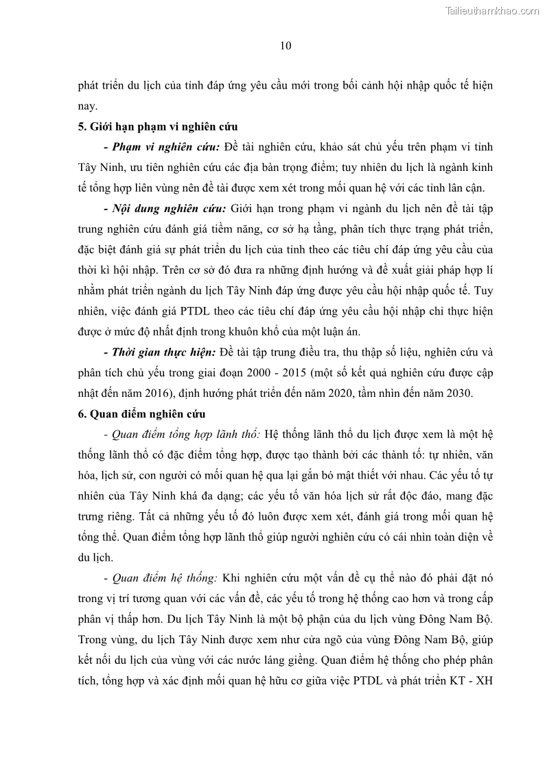 Luận án tiến sĩ địa lý học Phát triển du lịch tỉnh Tây Ninh thời kì hội nhập - 2 Trang 21