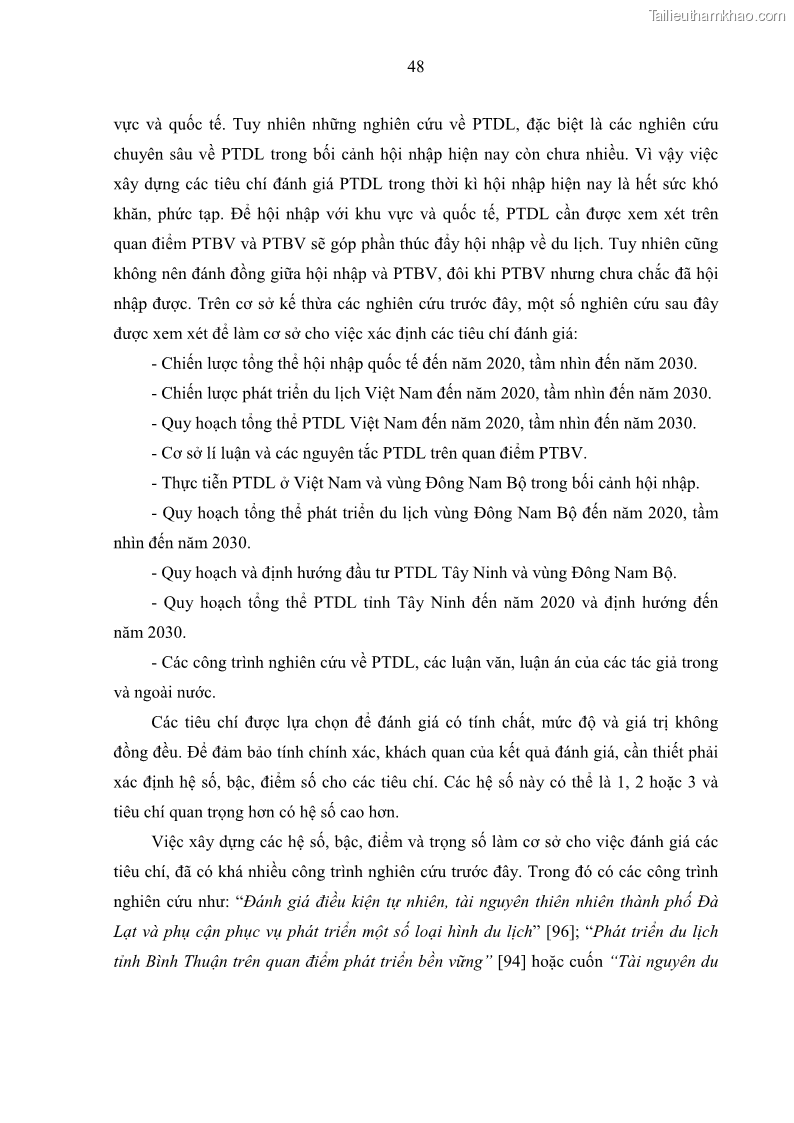 Luận án tiến sĩ địa lý học Phát triển du lịch tỉnh Tây Ninh thời kì hội nhập - 5 Trang 59