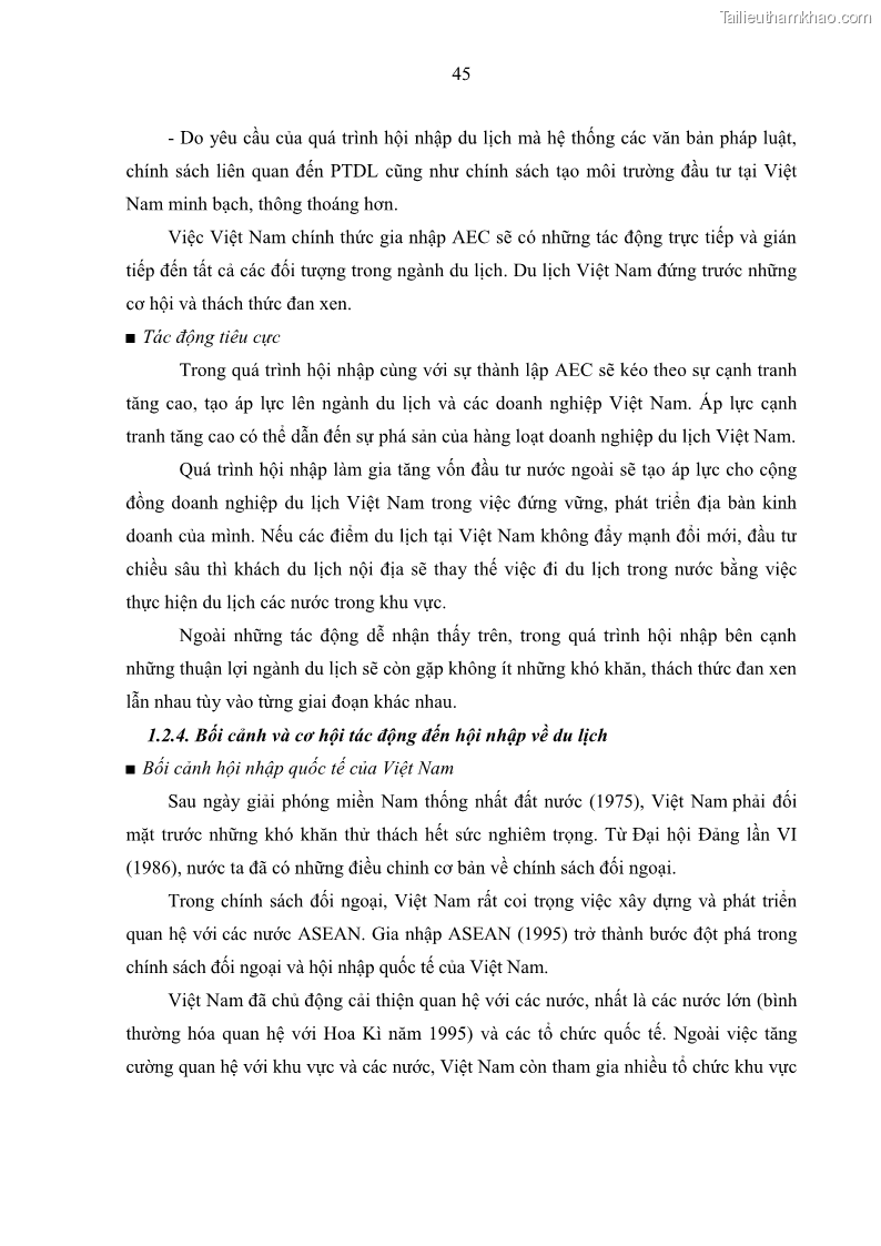 Luận án tiến sĩ địa lý học Phát triển du lịch tỉnh Tây Ninh thời kì hội nhập - 5 Trang 56
