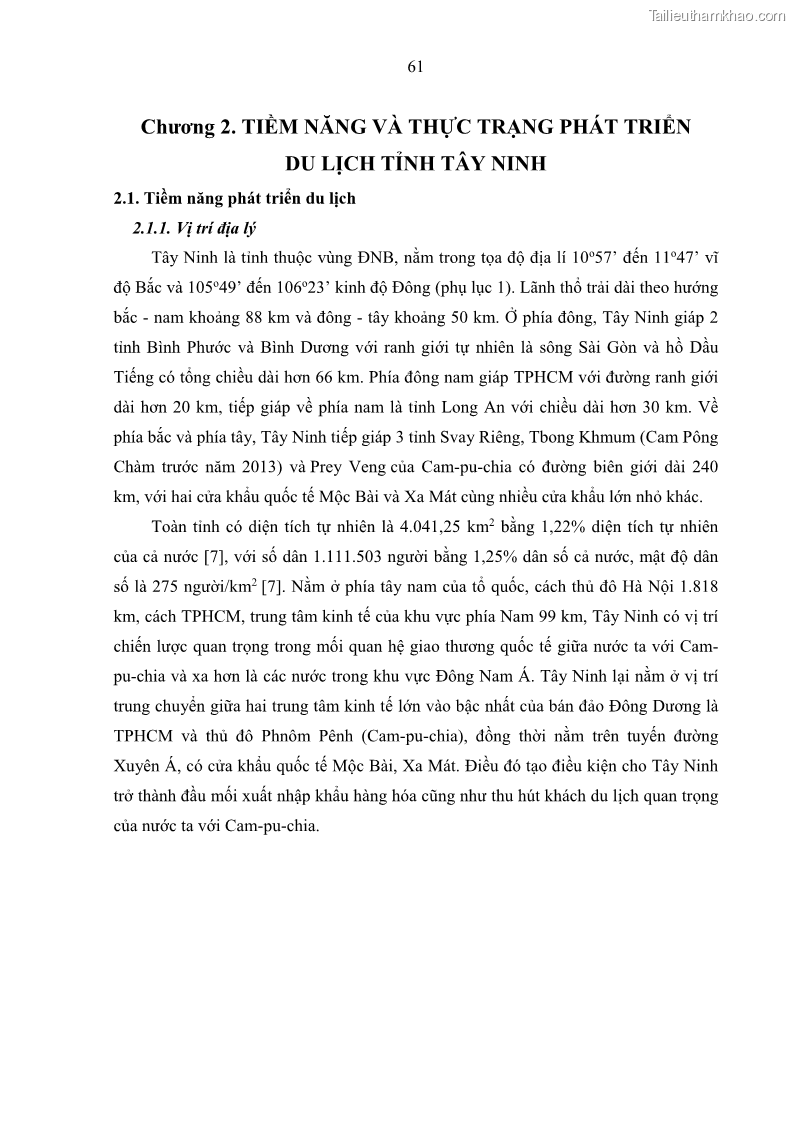 Luận án tiến sĩ địa lý học Phát triển du lịch tỉnh Tây Ninh thời kì hội nhập - 6 Trang 72