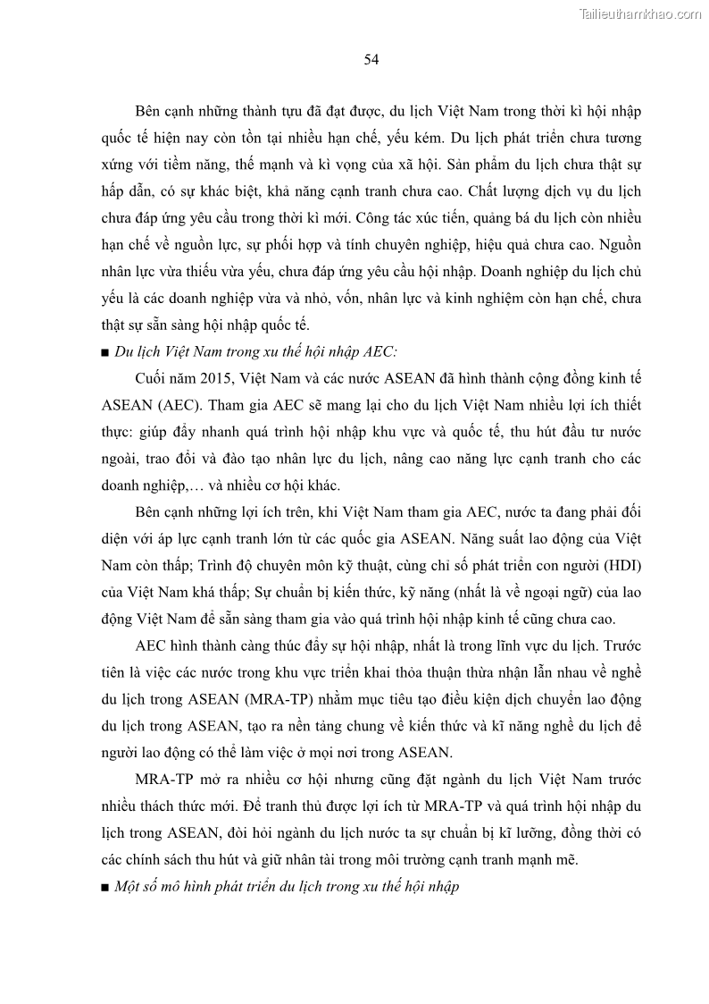 Luận án tiến sĩ địa lý học Phát triển du lịch tỉnh Tây Ninh thời kì hội nhập - 6 Trang 65