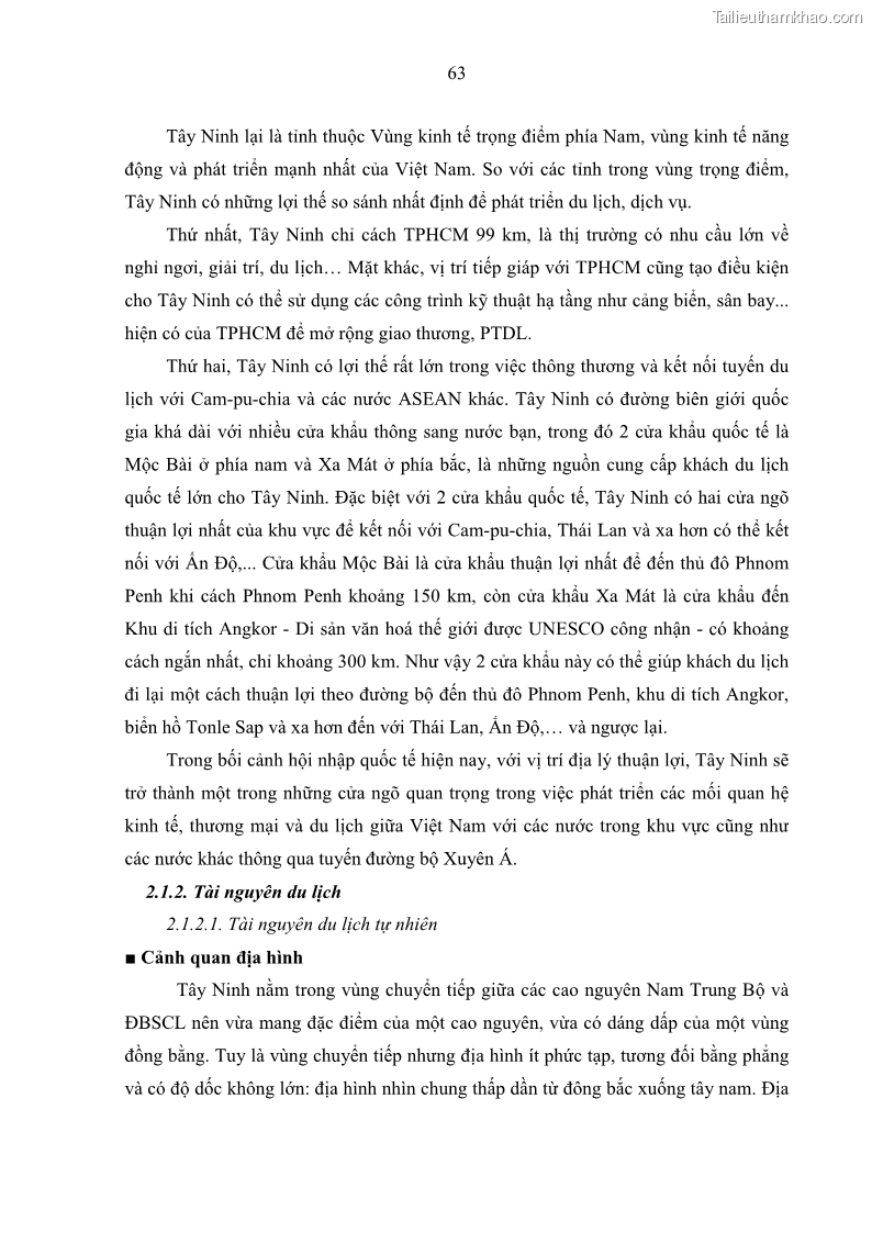 Luận án tiến sĩ địa lý học Phát triển du lịch tỉnh Tây Ninh thời kì hội nhập - 7 Trang 74