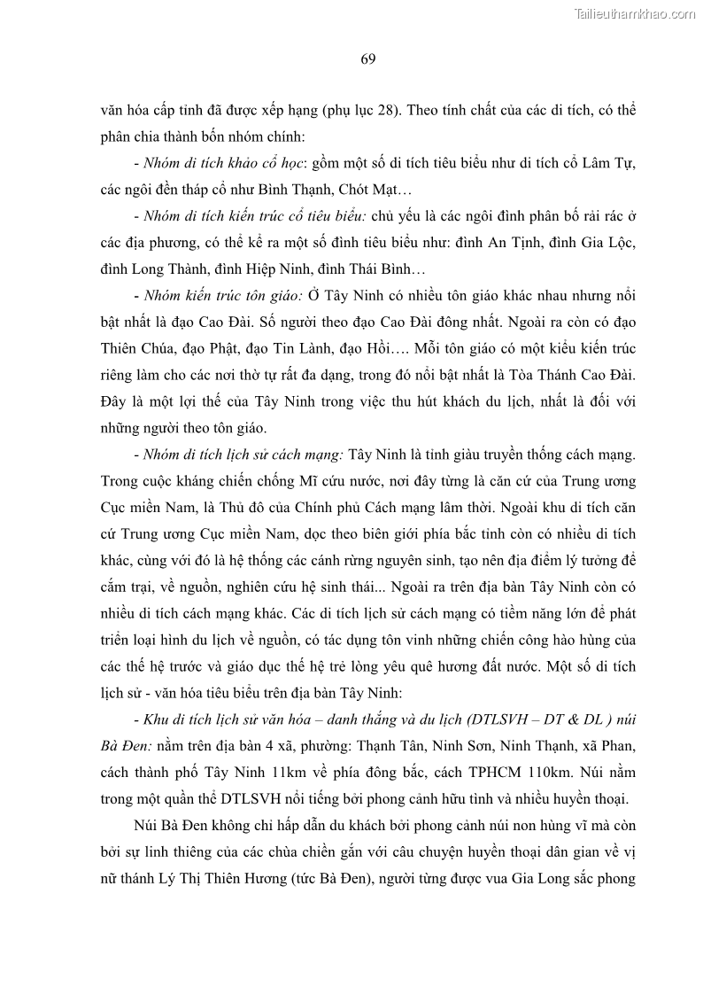Luận án tiến sĩ địa lý học Phát triển du lịch tỉnh Tây Ninh thời kì hội nhập - 7 Trang 80