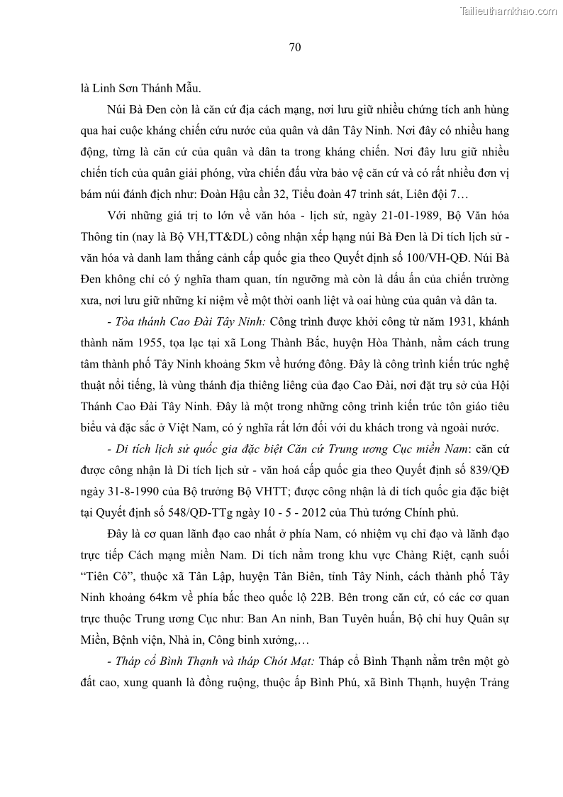 Luận án tiến sĩ địa lý học Phát triển du lịch tỉnh Tây Ninh thời kì hội nhập - 7 Trang 81