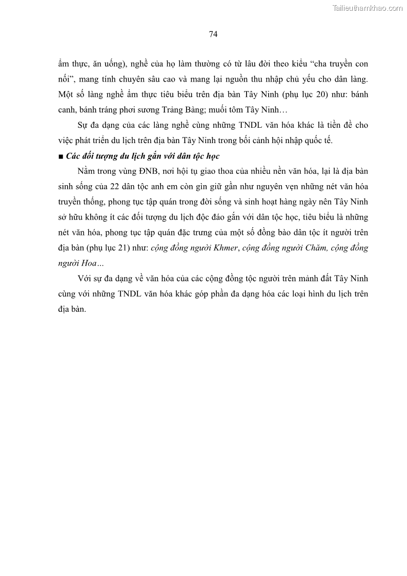 Luận án tiến sĩ địa lý học Phát triển du lịch tỉnh Tây Ninh thời kì hội nhập - 8 Trang 85