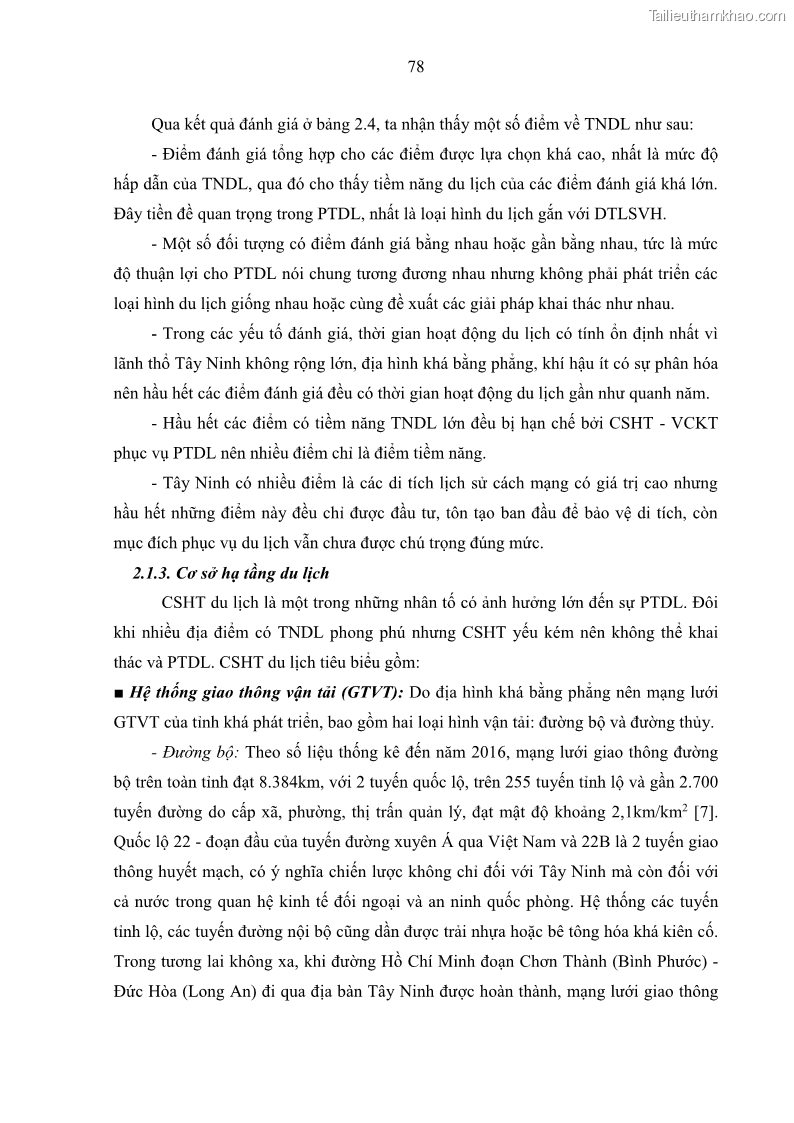 Luận án tiến sĩ địa lý học Phát triển du lịch tỉnh Tây Ninh thời kì hội nhập - 8 Trang 89
