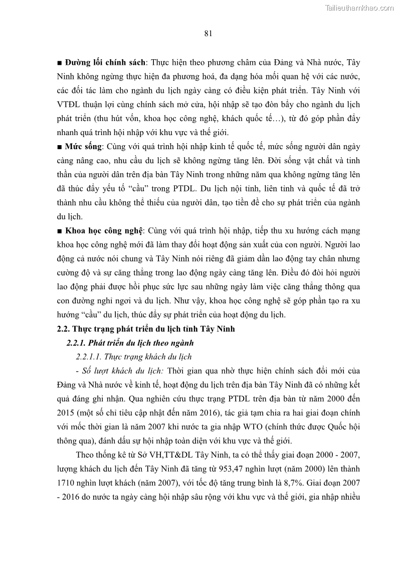 Luận án tiến sĩ địa lý học Phát triển du lịch tỉnh Tây Ninh thời kì hội nhập - 8 Trang 92