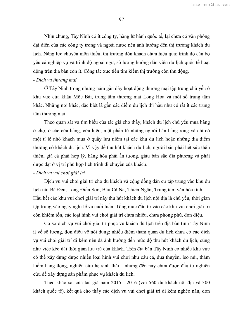 Luận án tiến sĩ địa lý học Phát triển du lịch tỉnh Tây Ninh thời kì hội nhập - 9 Trang 108