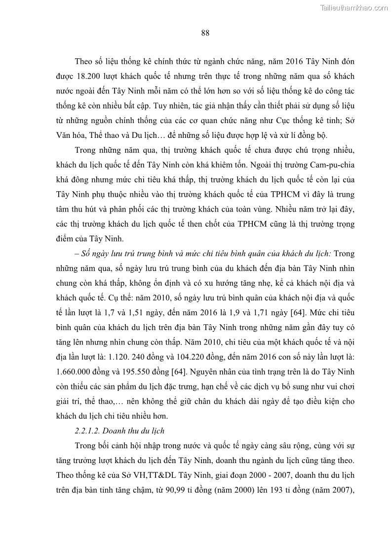 Luận án tiến sĩ địa lý học Phát triển du lịch tỉnh Tây Ninh thời kì hội nhập - 9 Trang 99