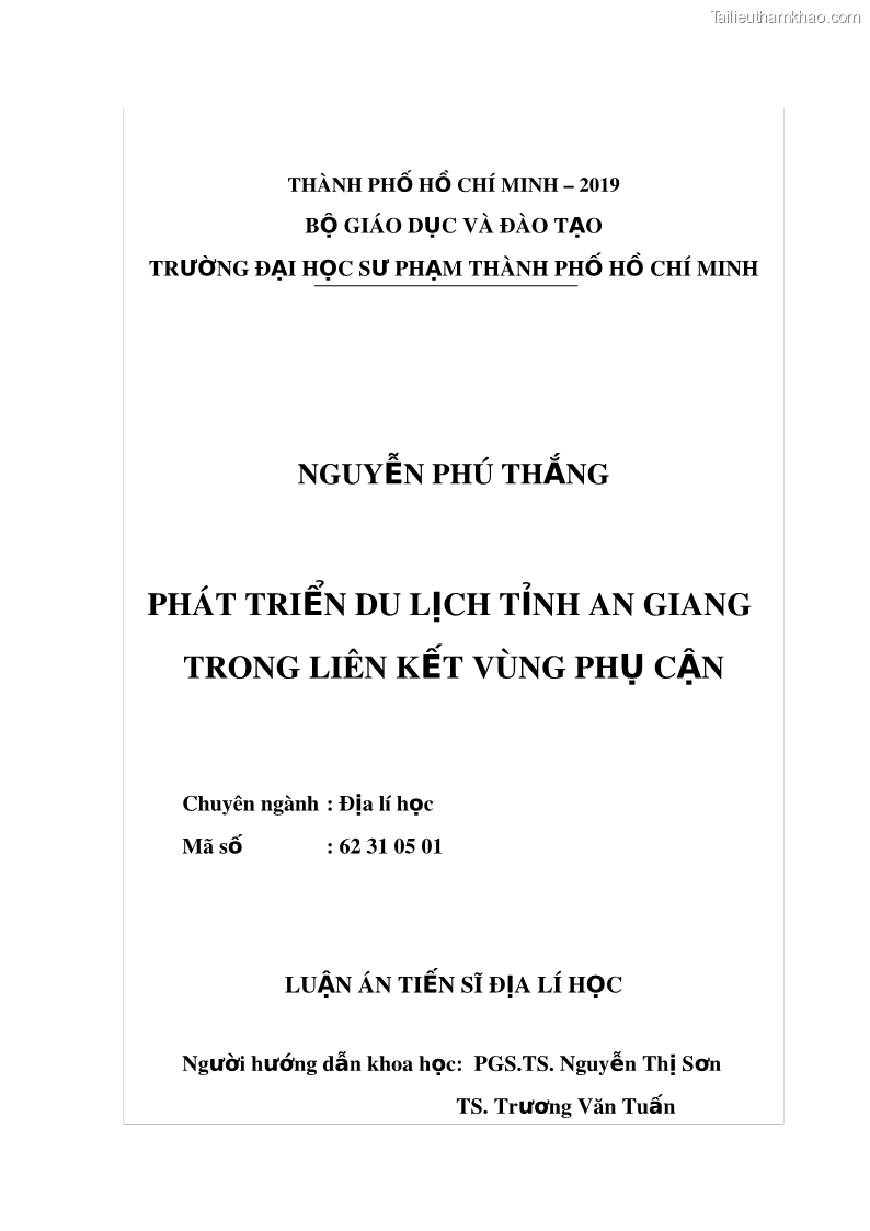 Luận án tiến sĩ địa lý Phát triển du lịch tỉnh An Giang trong liên kết Vùng phụ cận - 1 Trang 2
