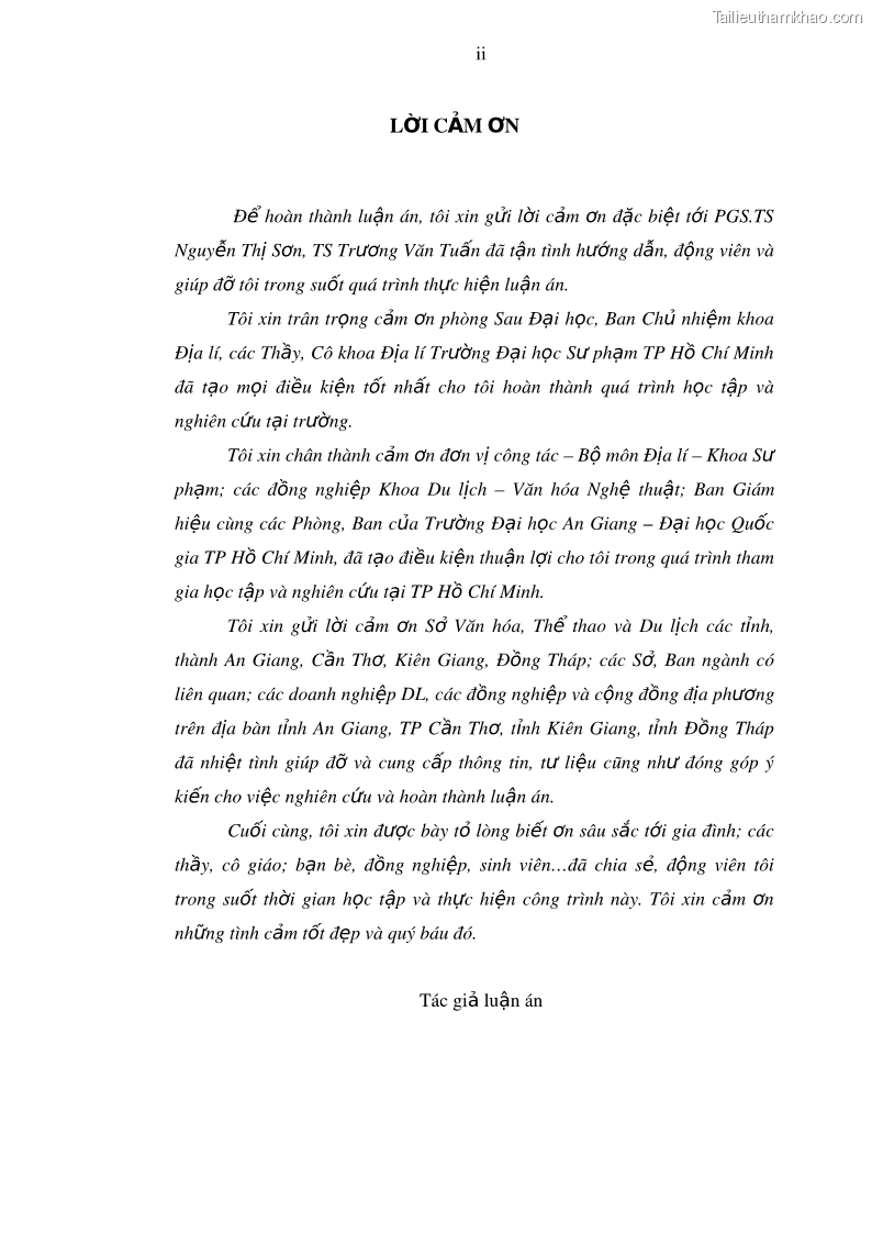 Luận án tiến sĩ địa lý Phát triển du lịch tỉnh An Giang trong liên kết Vùng phụ cận - 1 Trang 5