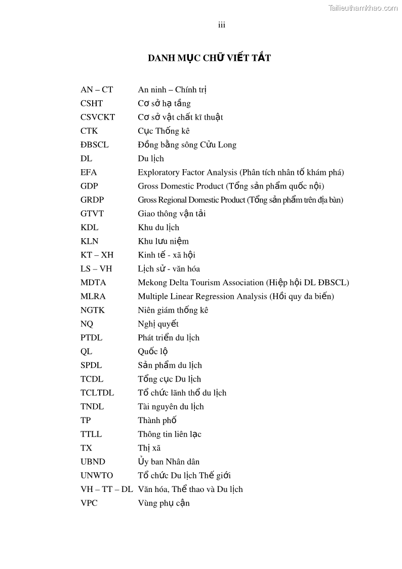 Luận án tiến sĩ địa lý Phát triển du lịch tỉnh An Giang trong liên kết Vùng phụ cận - 1 Trang 6