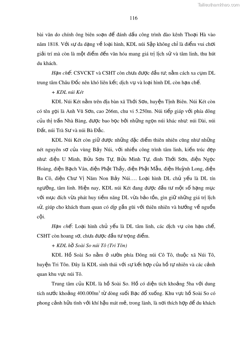Luận án tiến sĩ địa lý Phát triển du lịch tỉnh An Giang trong liên kết Vùng phụ cận - 11 Trang 130
