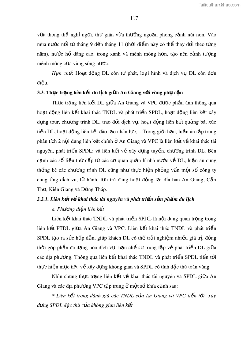 Luận án tiến sĩ địa lý Phát triển du lịch tỉnh An Giang trong liên kết Vùng phụ cận - 11 Trang 131